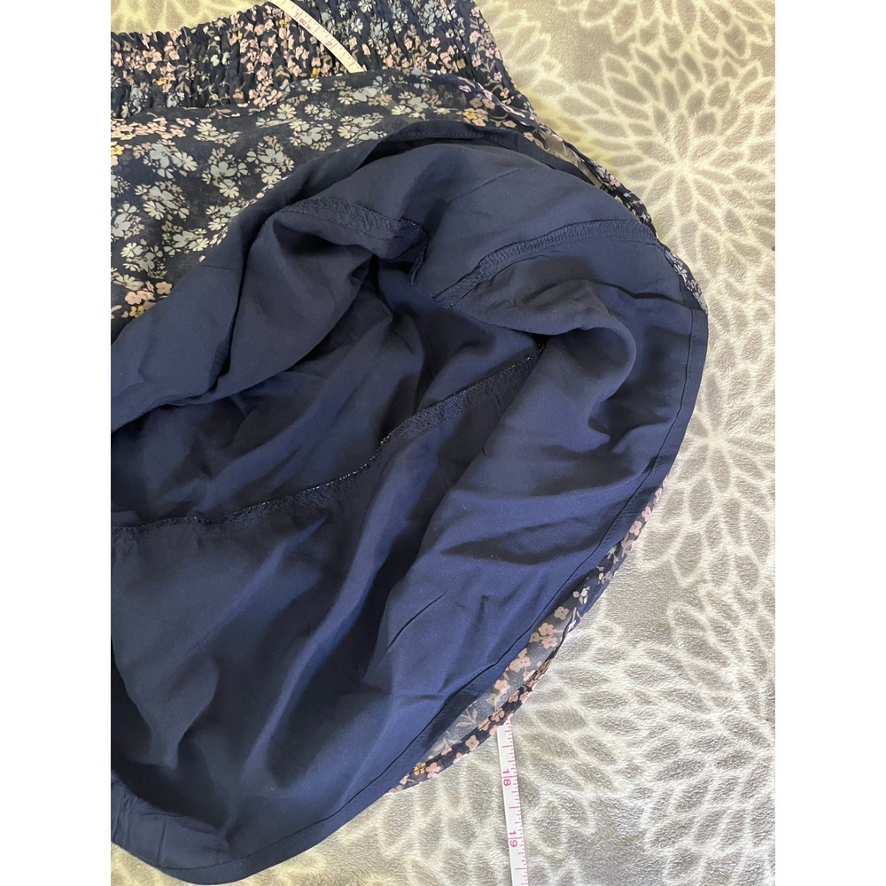 Navy Blue Ditsy Floral Smocked Mini Skirt Size Medium Ruffle Tiered Cottagecore - Picture 7 of 8